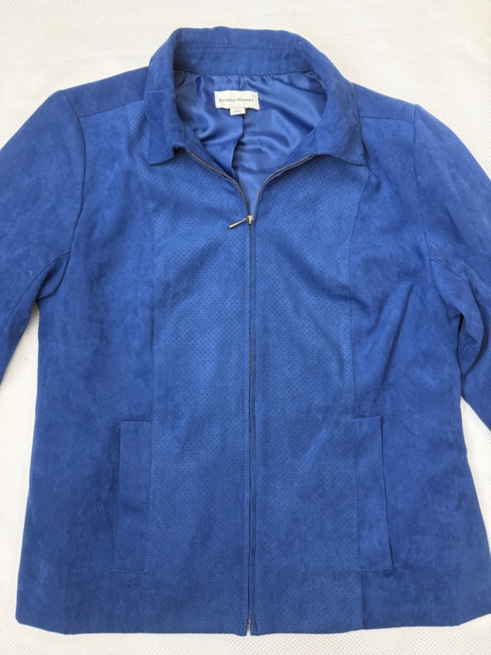 Studio Works Blue Faux Suede Zip-Front Jacket - Size 10